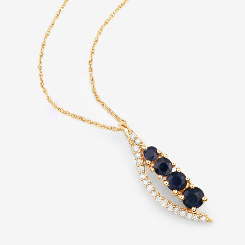 0.40 Carat Genuine Blue Sapphire and White Diamond 14K Yellow Gold Pendant DestGlow
