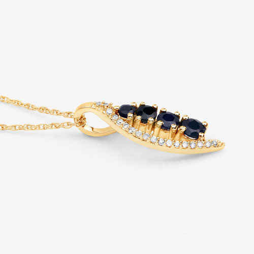0.40 Carat Genuine Blue Sapphire and White Diamond 14K Yellow Gold Pendant DestGlow