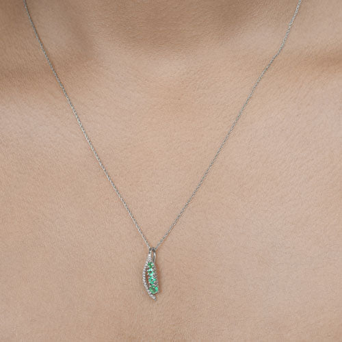 0.34 Carat Genuine Zambian Emerald and White Diamond 14K White Gold Pendant by Bids.com
