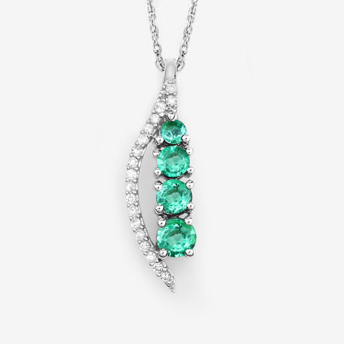 0.34 Carat Genuine Zambian Emerald and White Diamond 14K White Gold Pendant by Bids.com