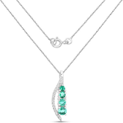 0.34 Carat Genuine Zambian Emerald and White Diamond 14K White Gold Pendant by Bids.com