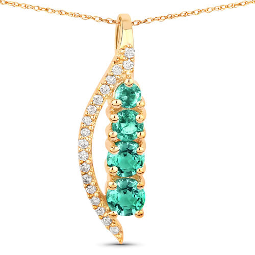 0.34 Carat Genuine Zambian Emerald and White Diamond 14K Yellow Gold Pendant DestGlow