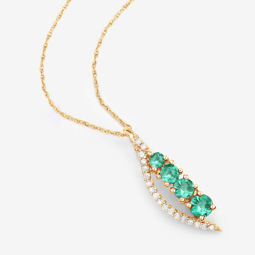 0.34 Carat Genuine Zambian Emerald and White Diamond 14K Yellow Gold Pendant DestGlow