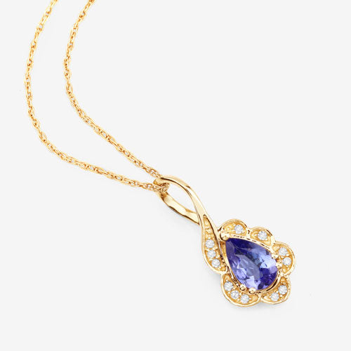 0.40 Carat Genuine Tanzanite and White Diamond 14K Yellow Gold Pendant by Bids.com