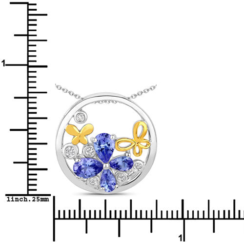1.33 Carat Genuine Tanzanite and White Topaz .925 Sterling Silver Pendant by Bids.com