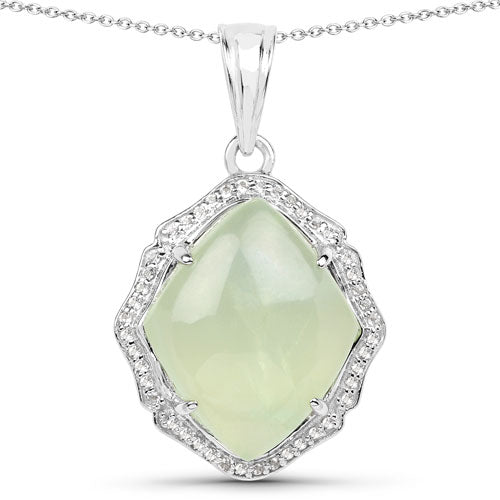 7.49 Carat Genuine Prehnite And White Topaz .925 Sterling Silver Pendant by Bids.com