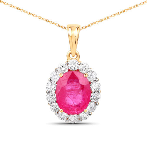 2.56 Carat Genuine Burma Ruby and White Diamond 18K Yellow Gold Pendant by Bids.com