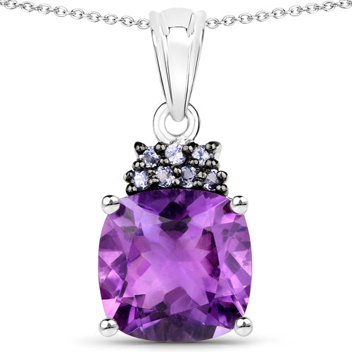 6.10 Carat Genuine Amethyst and Tanzanite .925 Sterling Silver Pendant DestGlow