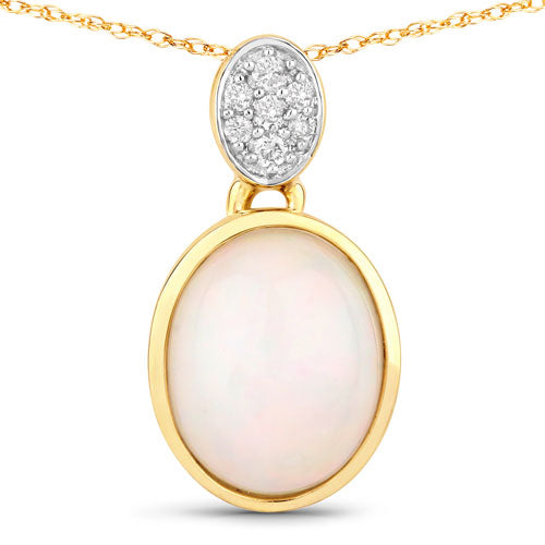 1.648 Carat Genuine Ethiopian Opal and White Diamond 10K Yellow Gold Pendant DestGlow