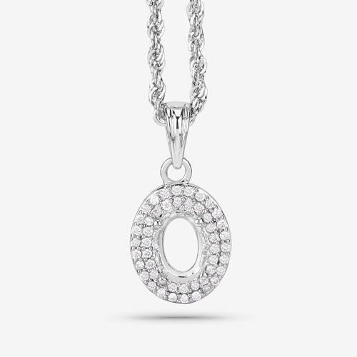 0.17 Carat Genuine White Diamond 14K White Gold Semi Mount Pendant - holds 7x5mm Oval Gemstone DestGlow