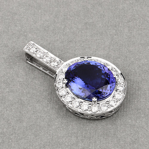 10.15 Carat Genuine Tanzanite and White Diamond 18K White Gold Pendant by Bids.com