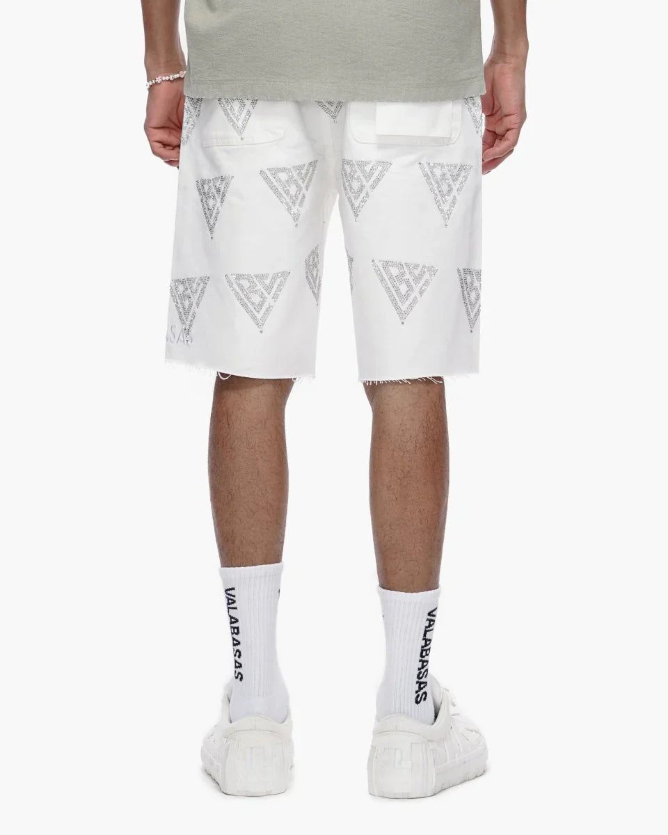 Valabasas Palace Rhinestone Shorts - White by Denim Exchange