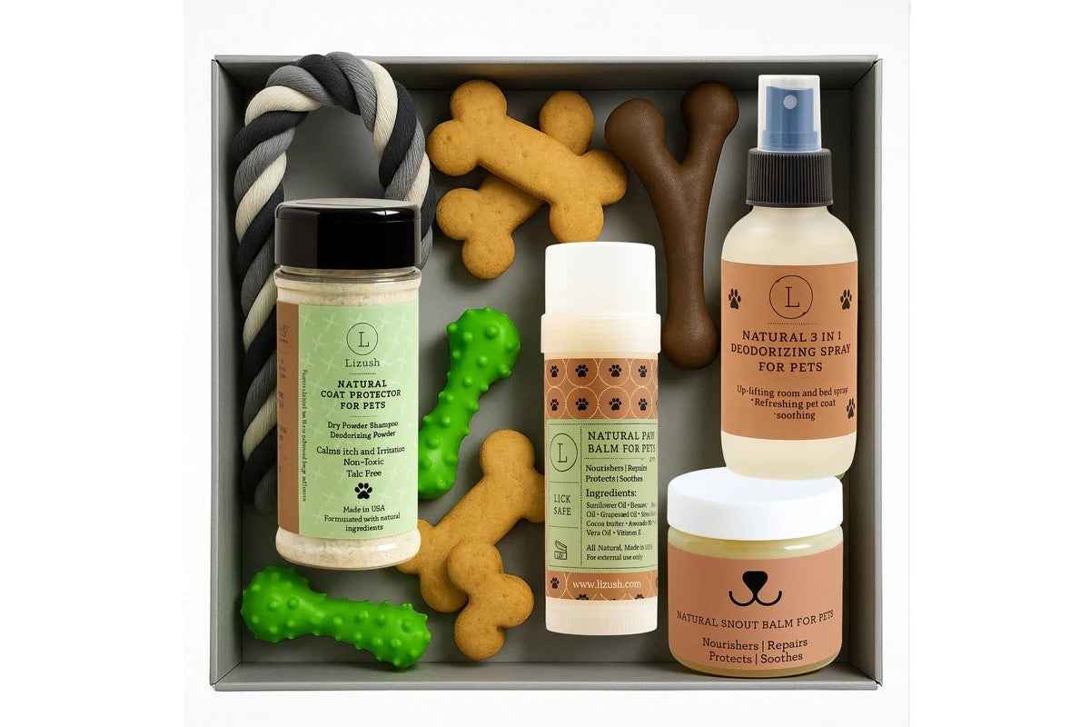 Pet Pampering Gift Box -All-Natural Pet Wellness Kit – Soothing Balms & Herbal Coat Powder