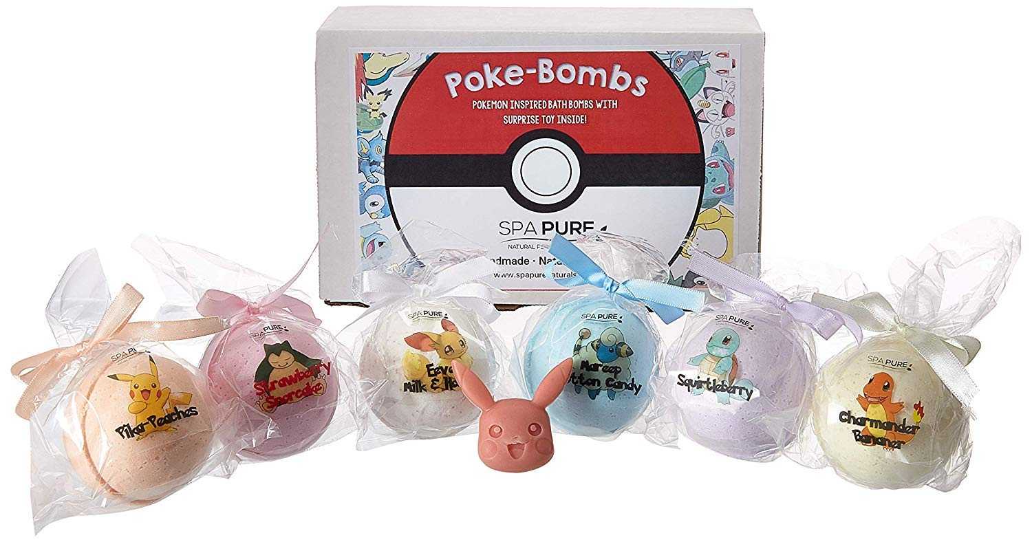 Bath Bombs for Kids: With Toys Inside, Pokemon-Inspired, Moisturizing, Natural, Large Colorful Bath Bombs (6 Count) Pack of 1 by Spa Pure