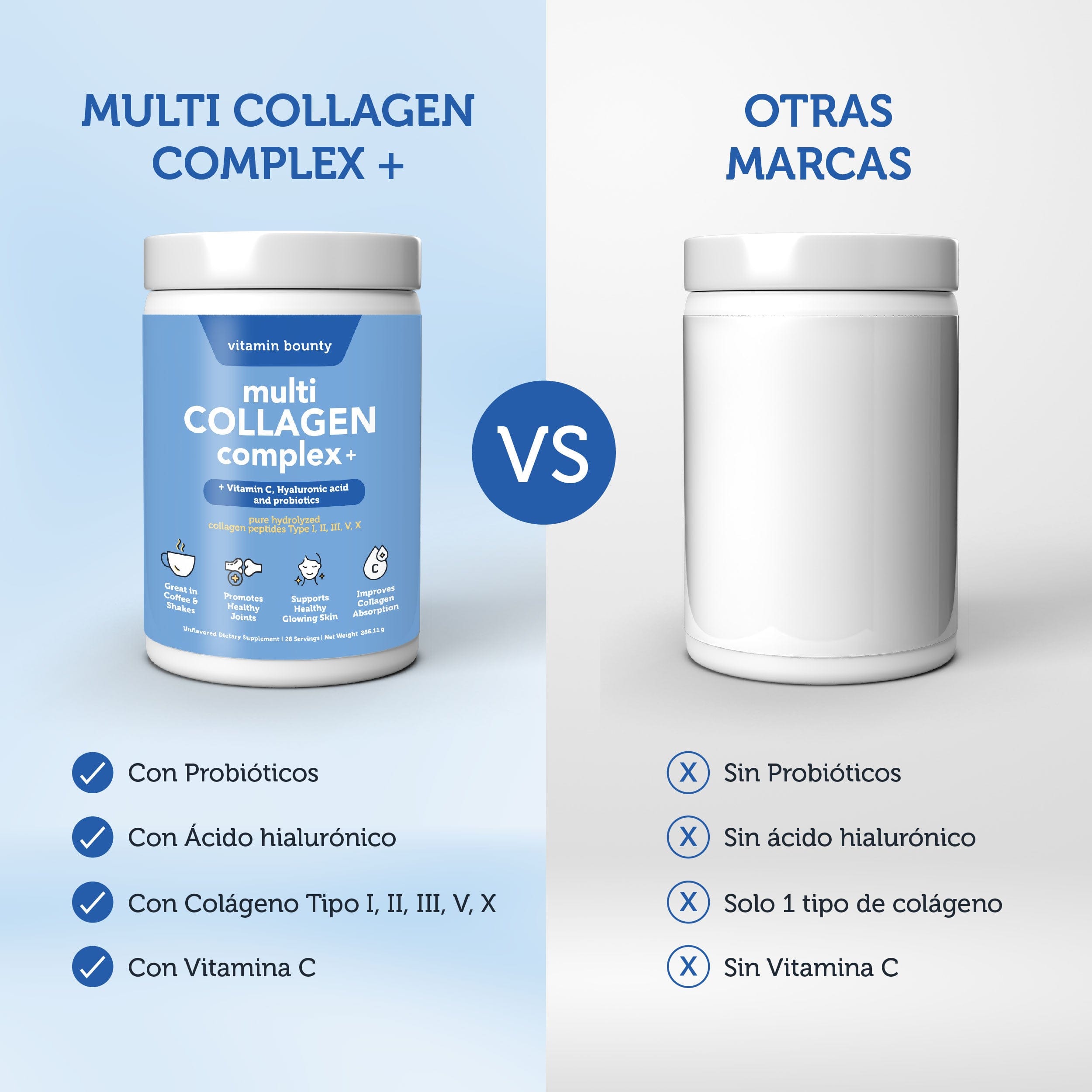 Colágeno Hidrolizado 5 en 1 con Ácido Hialurónico, Vitamina C y Probióticos by Vitamin Bounty