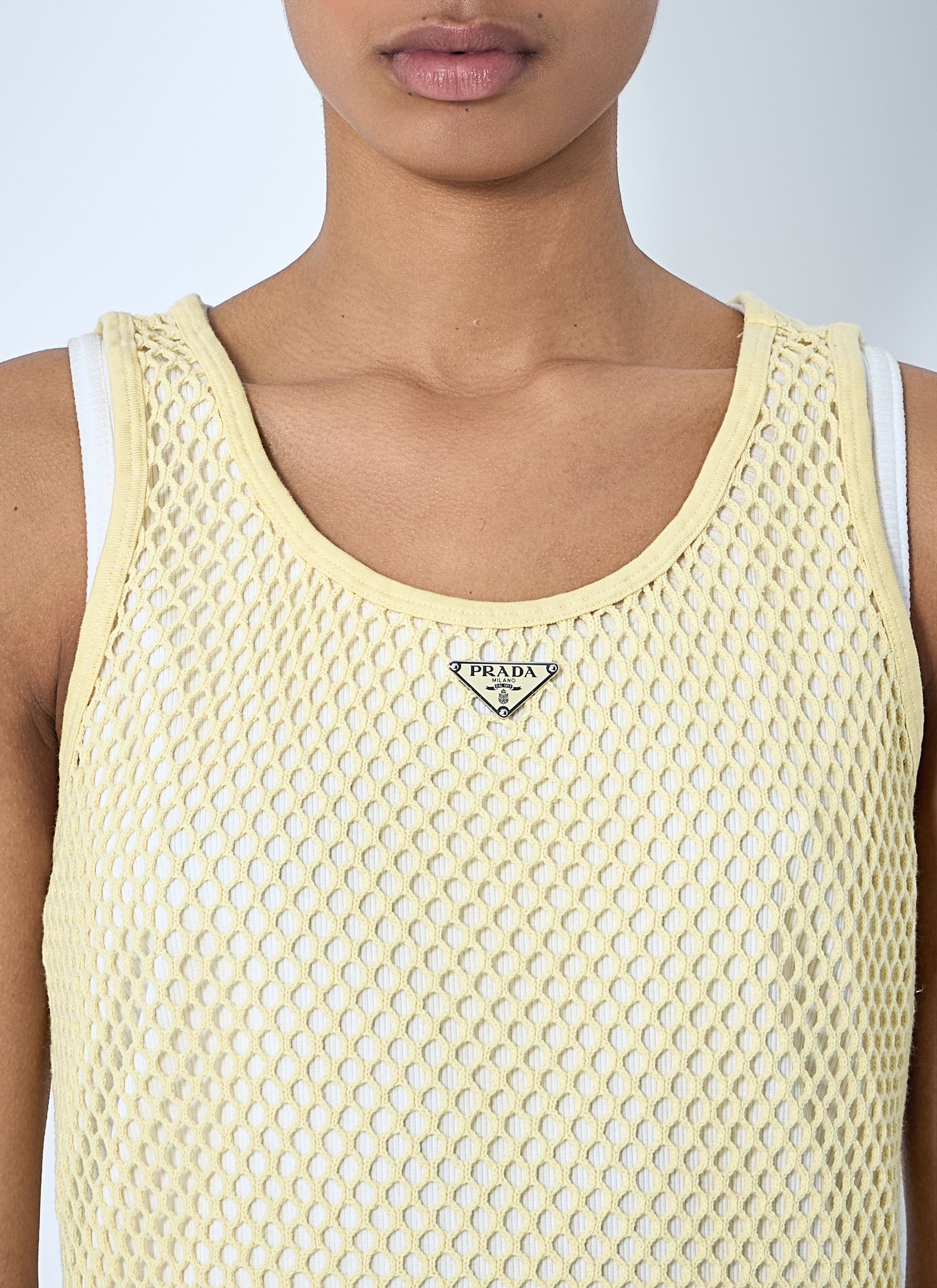 Prada Women Logo Plaque Open- Knit Tank Top by Luosophy