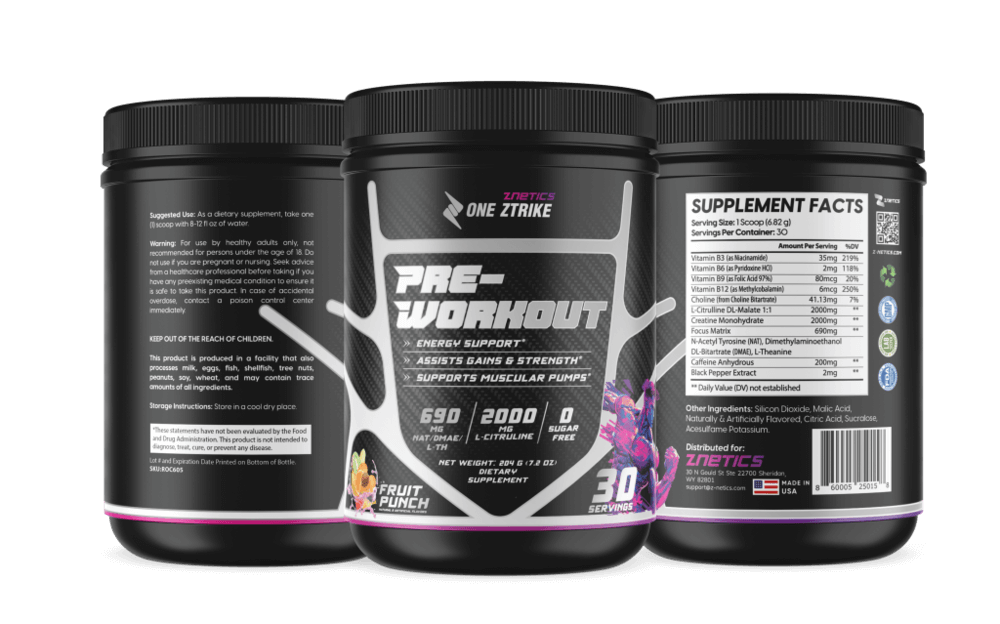 Pre-Workout Fruit Punch | Creatine, Nitric Oxide & Amino Acids | ONE ZTRIKE by ZNETICS by Znetics