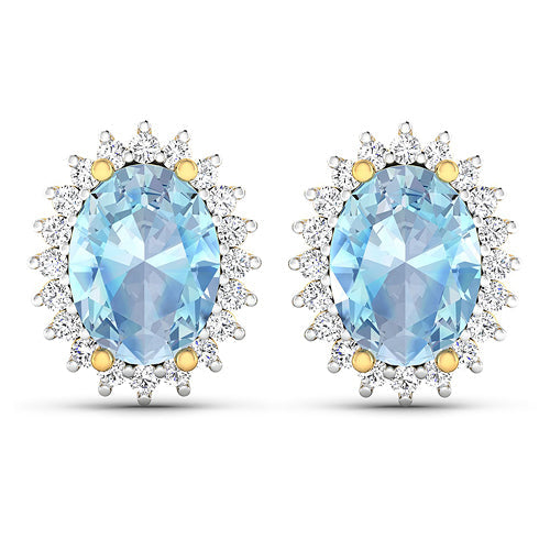 2.36 Carat Genuine Aquamarine and White Diamond 14K Yellow Gold Earrings by Bids.com