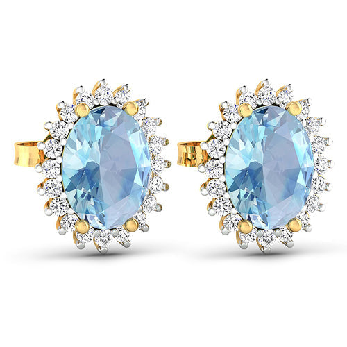 2.36 Carat Genuine Aquamarine and White Diamond 14K Yellow Gold Earrings by Bids.com