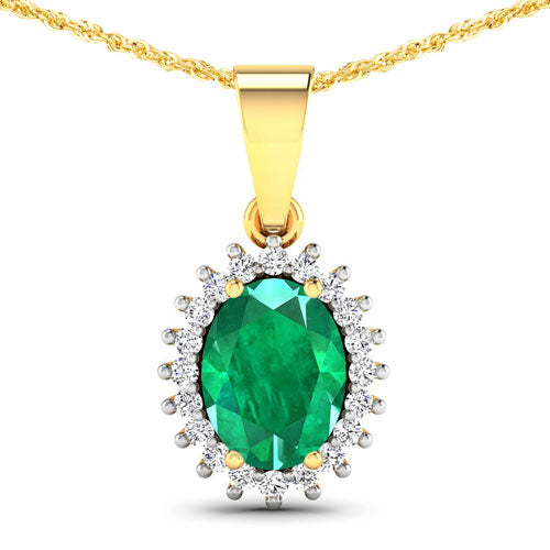 1.13 Carat Genuine Zambian Emerald and White Diamond 14K Yellow Gold Pendant by Bids.com