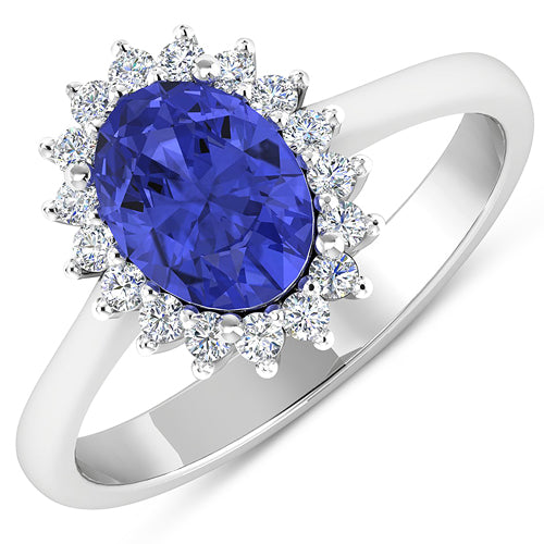 1.92 Carat Genuine Tanzanite and White Diamond 14K White Gold Ring by Bids.com