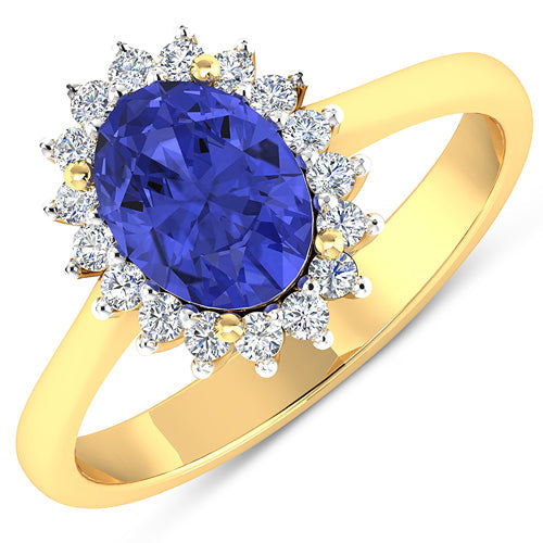 1.92 Carat Genuine Tanzanite and White Diamond 14K Yellow Gold Ring by Bids.com