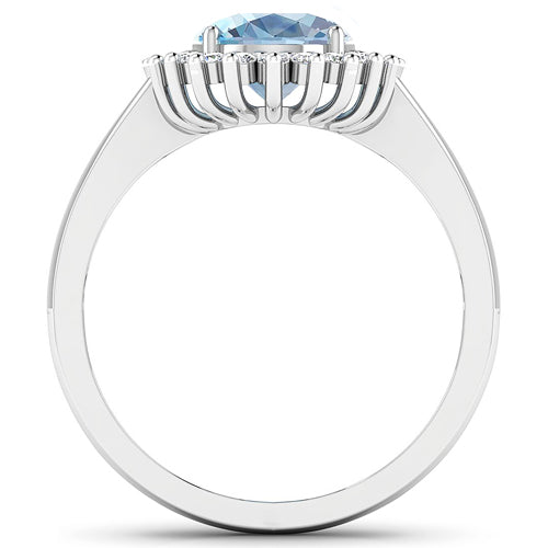 1.24 Carat Genuine Aquamarine and White Diamond 14K White Gold Ring by Bids.com