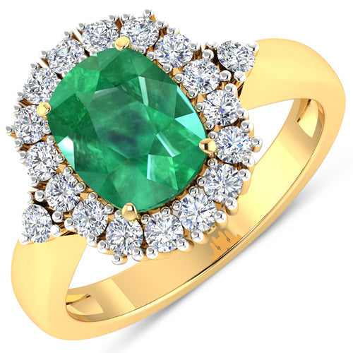 2.39 Carat Genuine Zambian Emerald and White Diamond 14K Yellow Gold Ring DestGlow