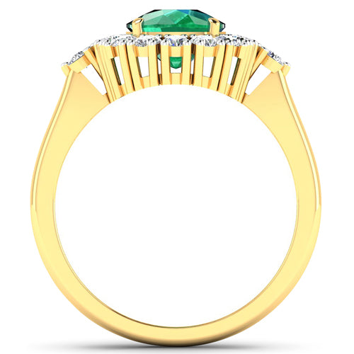 2.39 Carat Genuine Zambian Emerald and White Diamond 14K Yellow Gold Ring DestGlow