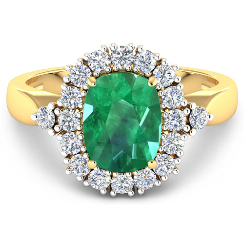 2.39 Carat Genuine Zambian Emerald and White Diamond 14K Yellow Gold Ring DestGlow