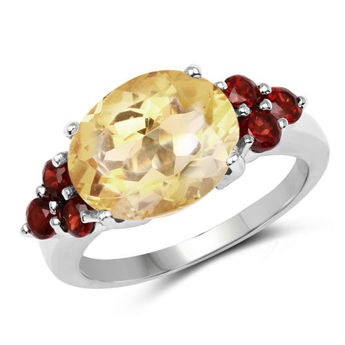 5.52 Carat Genuine Citrine and Garnet .925 Sterling Silver Ring DestGlow