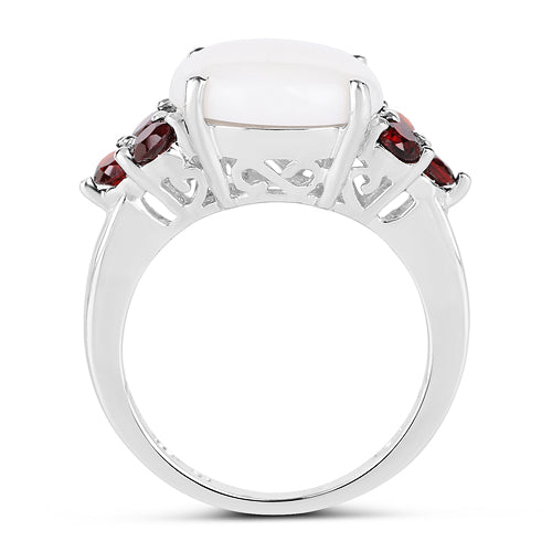 3.58 Carat Genuine Opal & Garnet .925 Sterling Silver Ring DestGlow