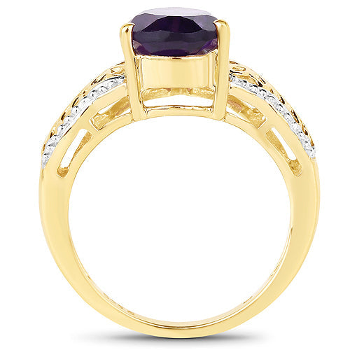 14K Yellow Gold Plated 2.50 Carat Genuine Amethyst .925 Sterling Silver Ring DestGlow