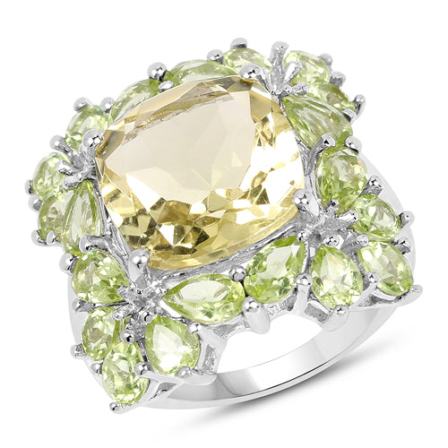 9.38 Carat Genuine Lemon Quartz & Peridot .925 Sterling Silver Ring by Bids.com