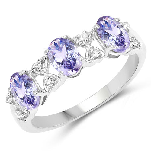 1.40 Carat Genuine Tanzanite and White Topaz .925 Sterling Silver Ring DestGlow
