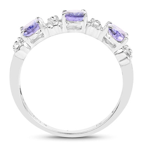 1.40 Carat Genuine Tanzanite and White Topaz .925 Sterling Silver Ring DestGlow