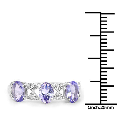 1.40 Carat Genuine Tanzanite and White Topaz .925 Sterling Silver Ring DestGlow