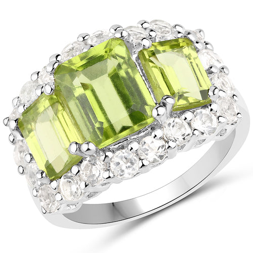 6.00 Carat Genuine Peridot and White Topaz .925 Sterling Silver Ring by Bids.com