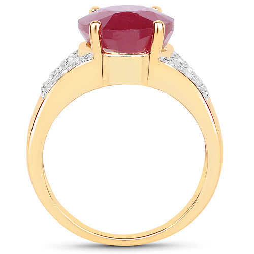 14K Yellow Gold Plated 5.49 Carat Glass Filled Ruby and White Topaz .925 Sterling Silver Ring by Bids.com