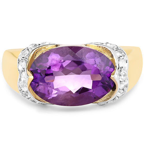 14K Yellow Gold Plated 4.98 Carat Genuine Amethyst and White Topaz .925 Sterling Silver Ring by Bids.com