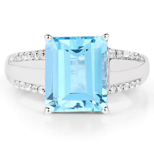 5.78 Carat Genuine Swiss Blue Topaz and White Topaz .925 Sterling Silver Ring by Bids.com