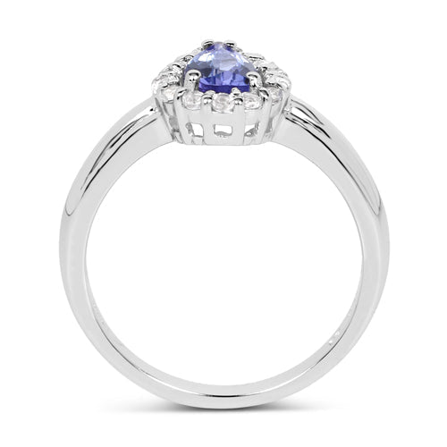0.96 Carat Genuine Tanzanite and White Topaz .925 Sterling Silver Ring DestGlow