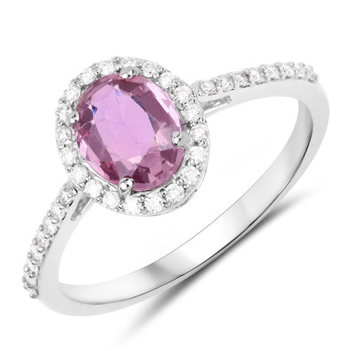 1.33 Carat Genuine Pink Sapphire and White Diamond 14K White Gold Ring by Bids.com