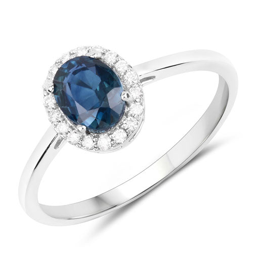 1.20 Carat Genuine Blue Sapphire and White Diamond 14K White Gold Ring by Bids.com