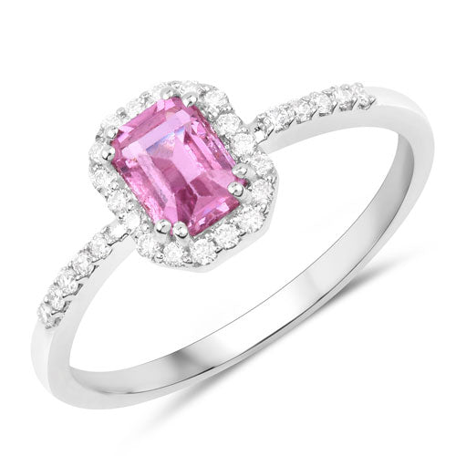 0.99 Carat Genuine Pink Sapphire and White Diamond 14K White Gold Ring by Bids.com