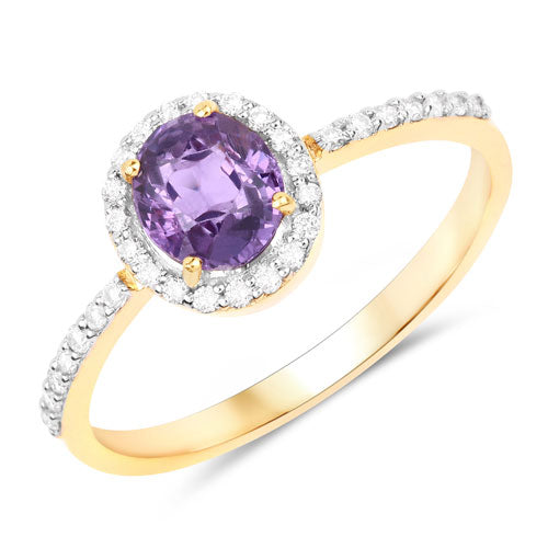 1.16 Carat Genuine Purple Pink Sapphire and White Diamond 14K Yellow Gold Ring by Bids.com