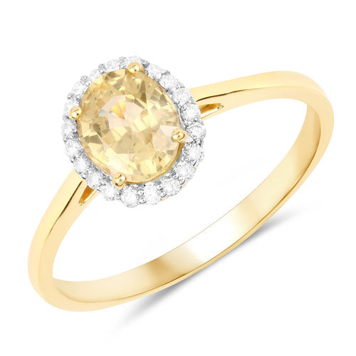 1.19 Carat Genuine Yellow Sapphire and White Diamond 14K Yellow Gold Ring by Bids.com