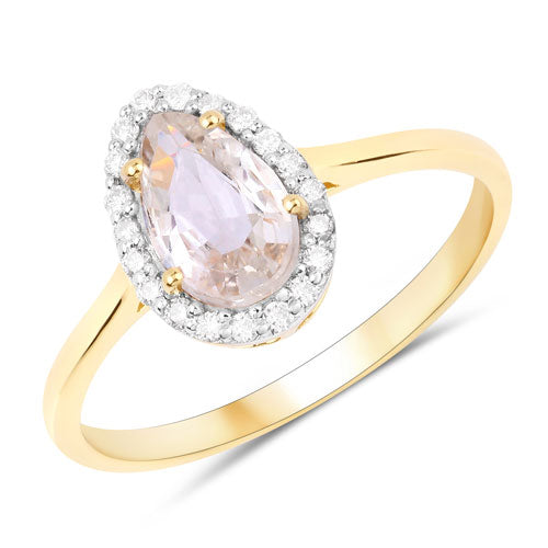1.27 Carat Genuine White Sapphire and White Diamond 14K Yellow Gold Ring DestGlow