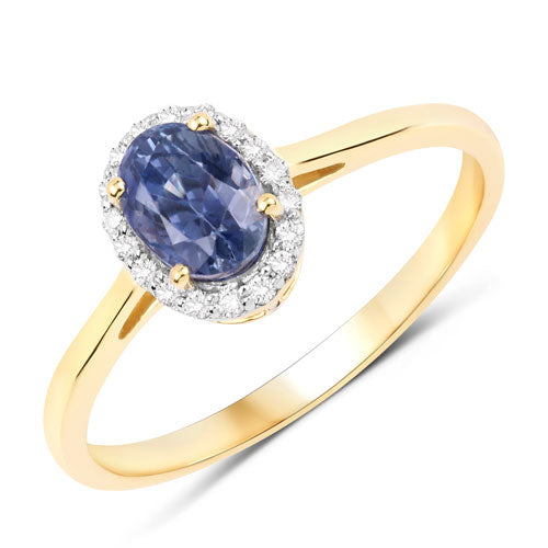 1.15 Carat Genuine Blue Sapphire and White Diamond 14K Yellow Gold Ring by Bids.com
