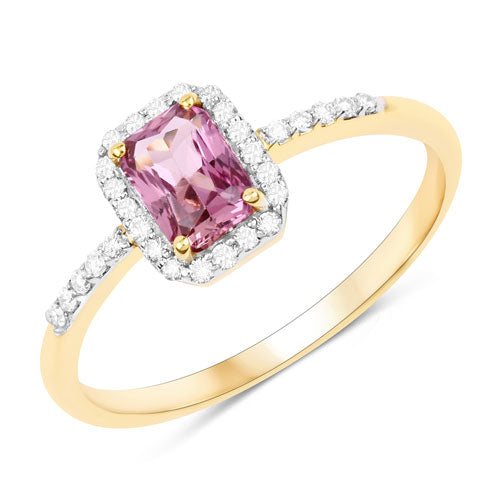 0.90 Carat Genuine Pink Sapphire and White Diamond 14K Yellow Gold Ring by Bids.com